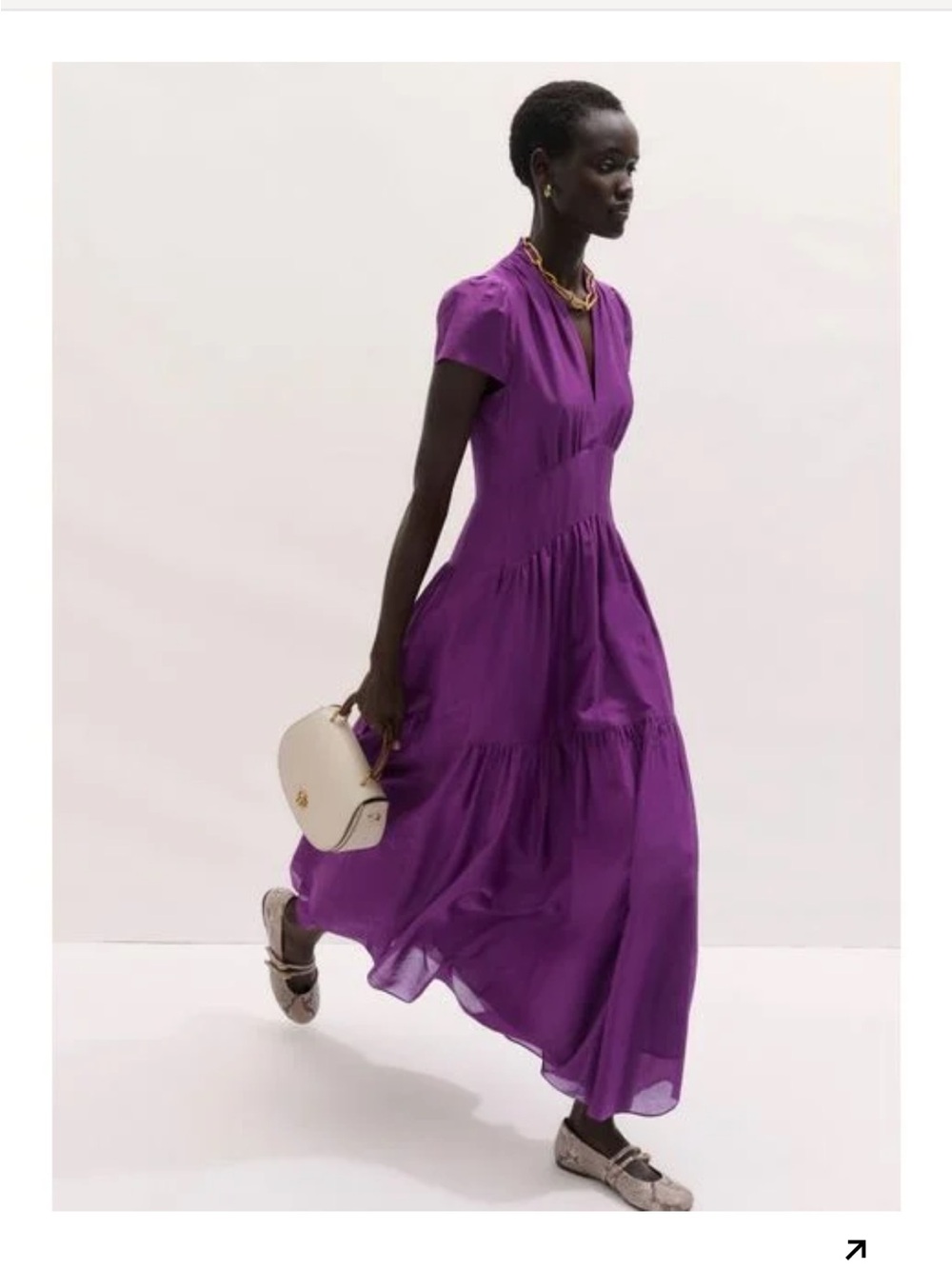 ME+EM Broderie Anglaise silk maxi elegant purple tiered dress S/M as is
